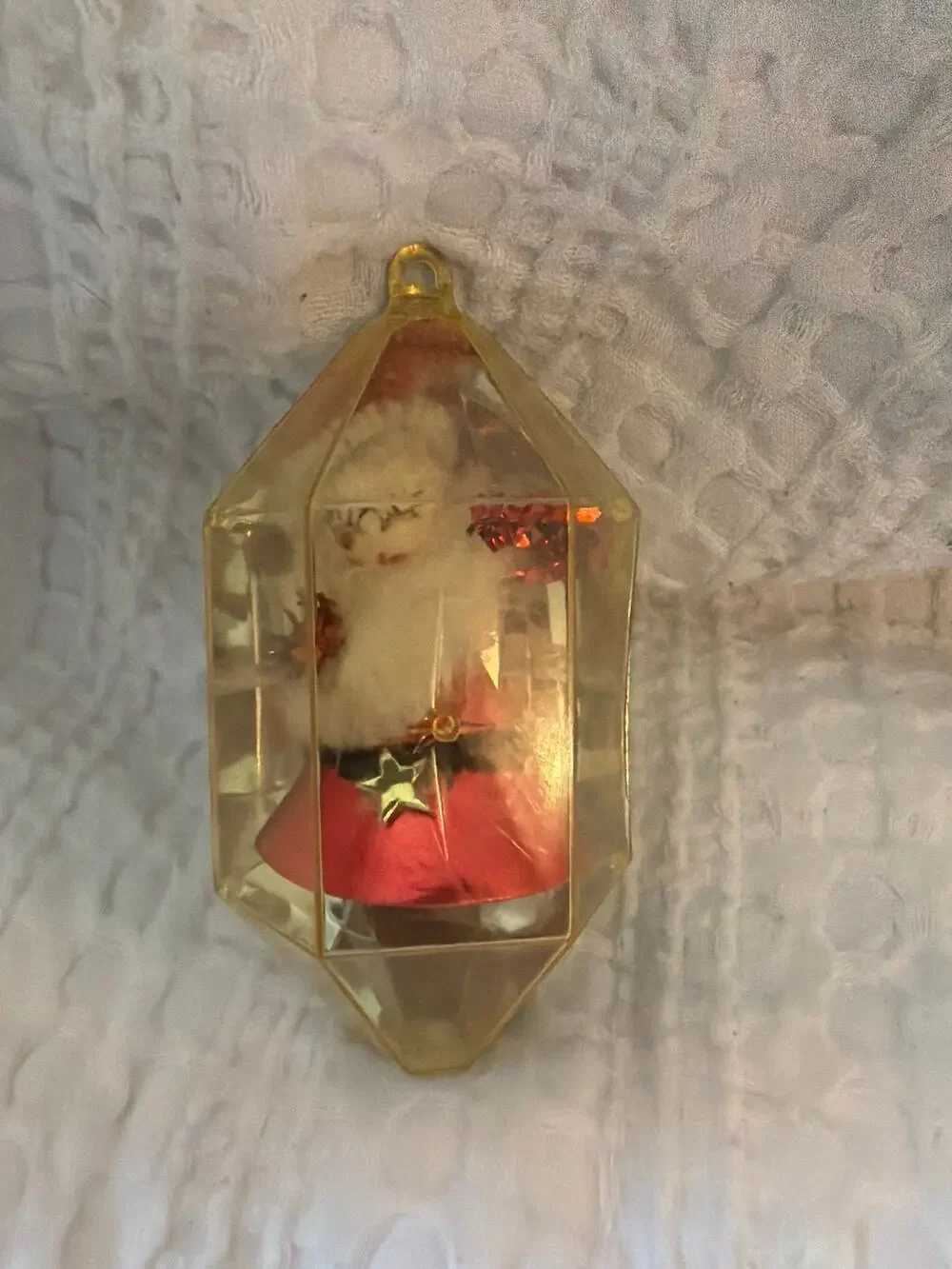 Vintage Jewel Brite Santa Lantern Diorama Christmas Ornament Yellow Plastic 3